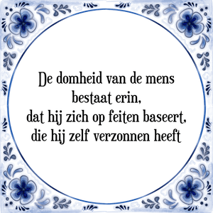 Spreuk De domheid van de mens
bestaat erin,
dat hij zich op feiten baseert,
die hij zelf verzonnen heeft