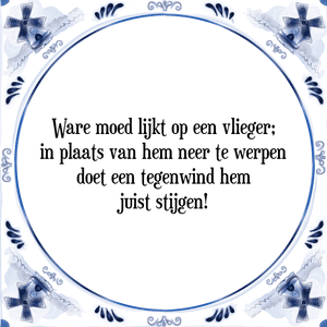 Spreuk Ware moed lijkt op een vlieger;
in plaats van hem neer te werpen
doet een tegenwind hem
juist stijgen!