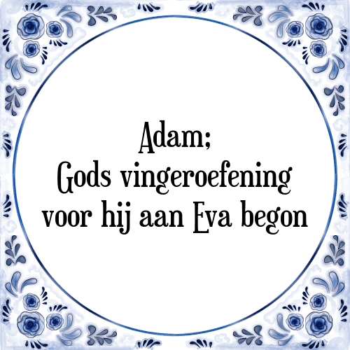 Adam; Gods vingeroefening voor hij aan Eva begon - Tegeltje met Spreuk