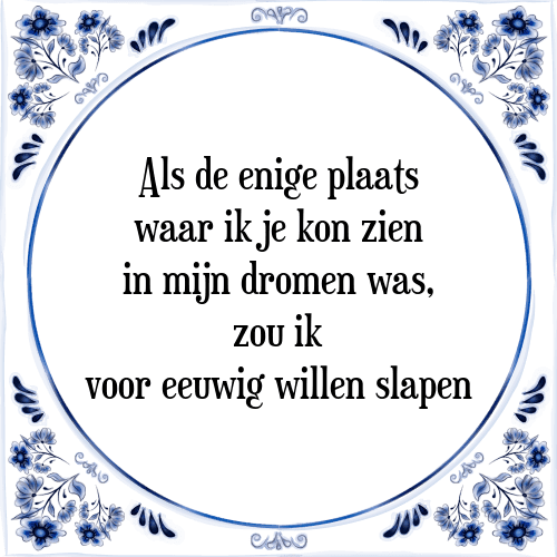 Als de enige plaats waar ik je kon zien in mijn dromen was, zou ik voor eeuwig willen slapen - Tegeltje met Spreuk