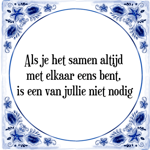 Als je het samen altijd met elkaar eens bent, is een van jullie niet nodig - Tegeltje met Spreuk