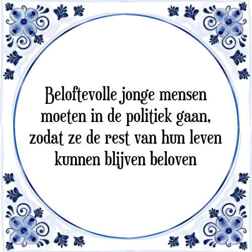 Beloftevolle jonge mensen moeten in de politiek gaan, zodat ze de rest van hun leven kunnen blijven beloven - Tegeltje met Spreuk