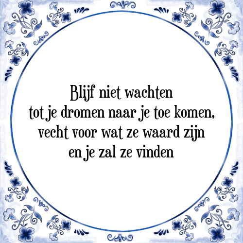 Blijf niet wachten tot je dromen naar je toe komen, vecht voor wat ze waard zijn en je zal ze vinden - Tegeltje met Spreuk