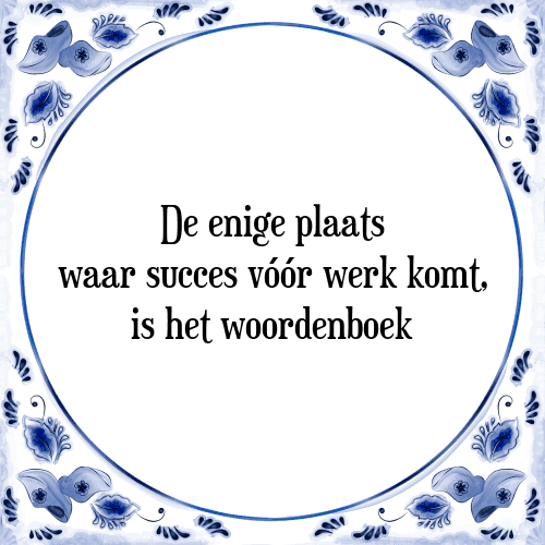 De enige plaats waar succes vóór werk komt, is het woordenboek - Tegeltje met Spreuk