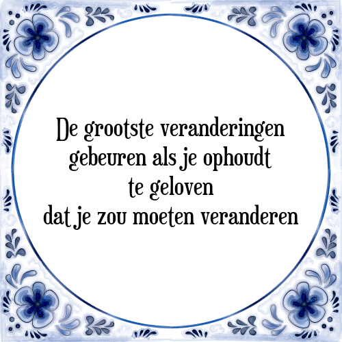 De grootste veranderingen gebeuren als je ophoudt te geloven dat je zou moeten veranderen - Tegeltje met Spreuk