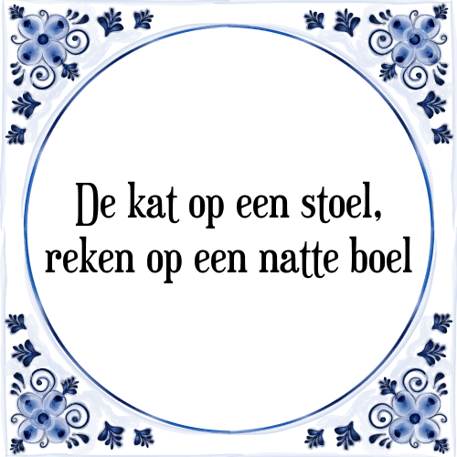 De kat op een stoel, reken op een natte boel - Tegeltje met Spreuk