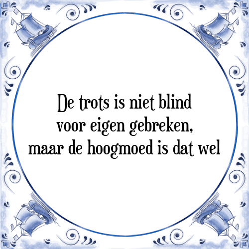 De trots is niet blind voor eigen gebreken, maar de hoogmoed is dat wel - Tegeltje met Spreuk