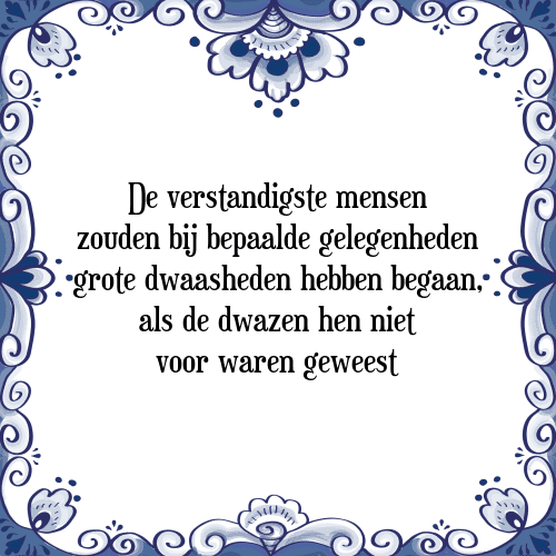 De verstandigste mensen zouden bij bepaalde gelegenheden grote dwaasheden hebben begaan, als de dwazen hen niet voor waren geweest - Tegeltje met Spreuk