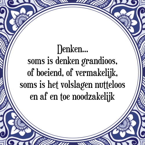 Denken... soms is denken grandioos, of boeiend, of vermakelijk, soms is het volslagen nutteloos en af en toe noodzakelijk - Tegeltje met Spreuk