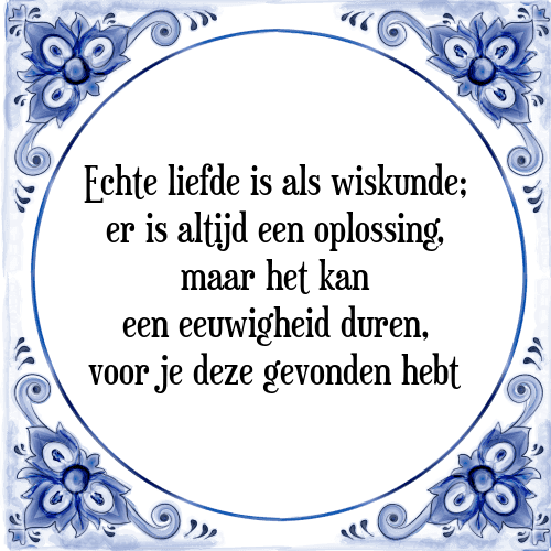 Echte liefde is als wiskunde; er is altijd een oplossing, maar het kan een eeuwigheid duren, voor je deze gevonden hebt - Tegeltje met Spreuk