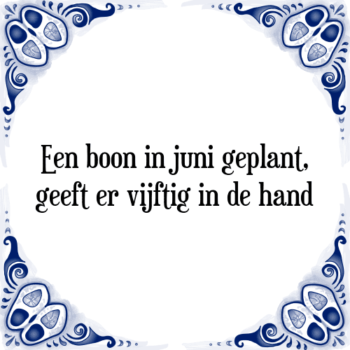 Een boon in juni geplant, geeft er vijftig in de hand - Tegeltje met Spreuk