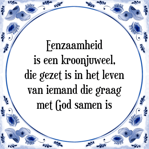 Eenzaamheid is een kroonjuweel, die gezet is in het leven van iemand die graag met God samen is - Tegeltje met Spreuk