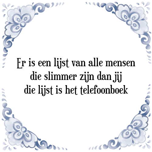 Er is een lijst van alle mensen die slimmer zijn dan jij die lijst is het telefoonboek - Tegeltje met Spreuk