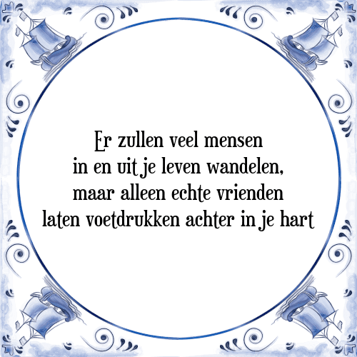 Er zullen veel mensen in en uit je leven wandelen, maar alleen echte vrienden laten voetdrukken achter in je hart - Tegeltje met Spreuk