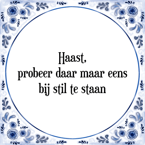 Haast, probeer daar maar eens bij stil te staan - Tegeltje met Spreuk