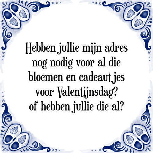 Hebben jullie mijn adres nog nodig voor al die bloemen en cadeautjes voor Valentijnsdag? of hebben jullie die al? - Tegeltje met Spreuk