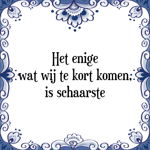 Het enige wat wij te kort komen, is schaarste - Tegeltje met Spreuk