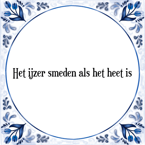 Het ijzer smeden als het heet is - Tegeltje met Spreuk