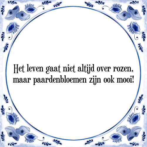 Het leven gaat niet altijd over rozen, maar paardenbloemen zijn ook mooi! - Tegeltje met Spreuk