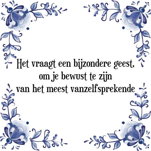 Het vraagt een bijzondere geest, om je bewust te zijn van het meest vanzelfsprekende - Tegeltje met Spreuk