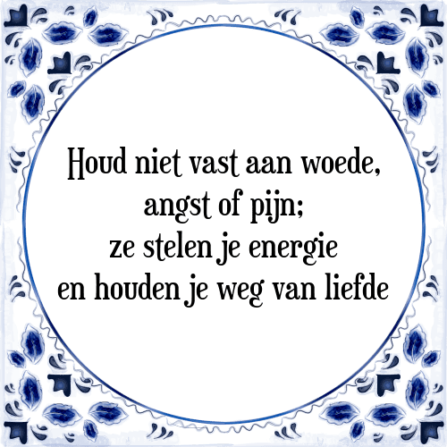 Houd niet vast aan woede, angst of pijn; ze stelen je energie en houden je weg van liefde - Tegeltje met Spreuk