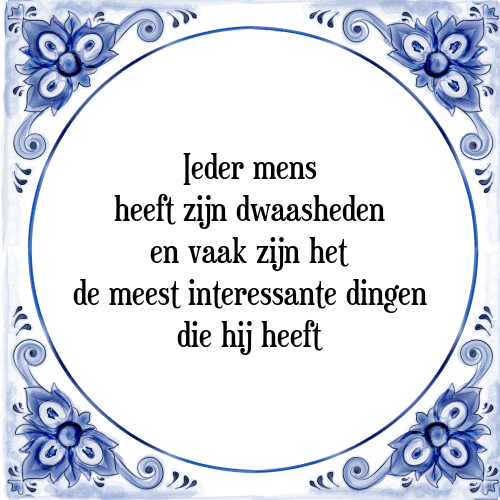 Ieder mens heeft zijn dwaasheden en vaak zijn het de meest interessante dingen die hij heeft - Tegeltje met Spreuk