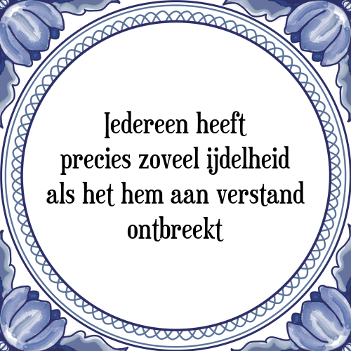 Iedereen heeft precies zoveel ijdelheid als het hem aan verstand ontbreekt - Tegeltje met Spreuk