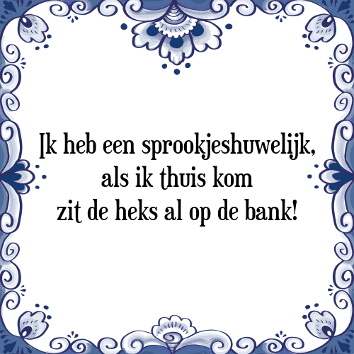 Ik heb een sprookjeshuwelijk, als ik thuis kom zit de heks al op de bank! - Tegeltje met Spreuk