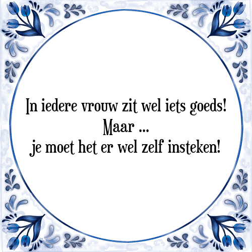 In iedere vrouw zit wel iets goeds! Maar je moet het er wel zelf insteken! - Tegeltje met Spreuk