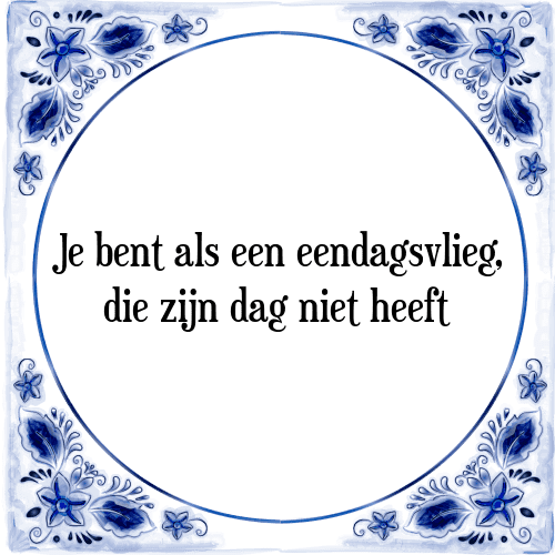 Je bent als een eendagsvlieg, die zijn dag niet heeft - Tegeltje met Spreuk