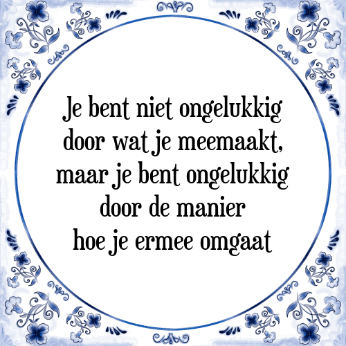 Je bent niet ongelukkig door wat je meemaakt, maar je bent ongelukkig door de manier hoe je ermee omgaat - Tegeltje met Spreuk