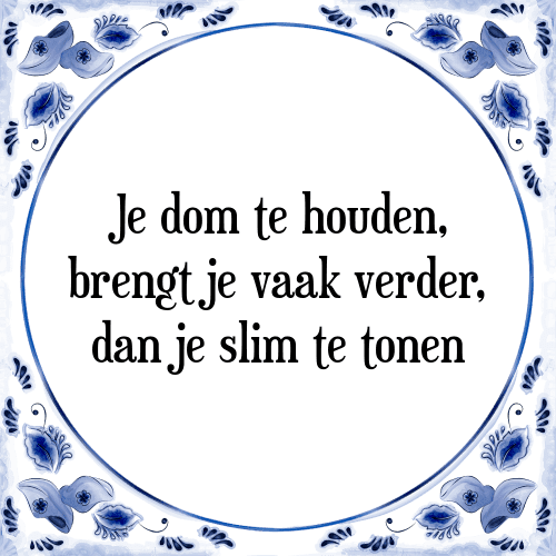 Je dom te houden, brengt je vaak verder, dan je slim te tonen - Tegeltje met Spreuk