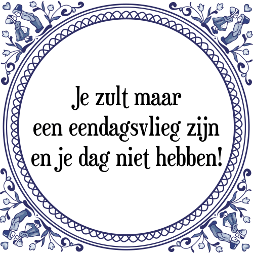 Je zult maar een eendagsvlieg zijn en je dag niet hebben! - Tegeltje met Spreuk