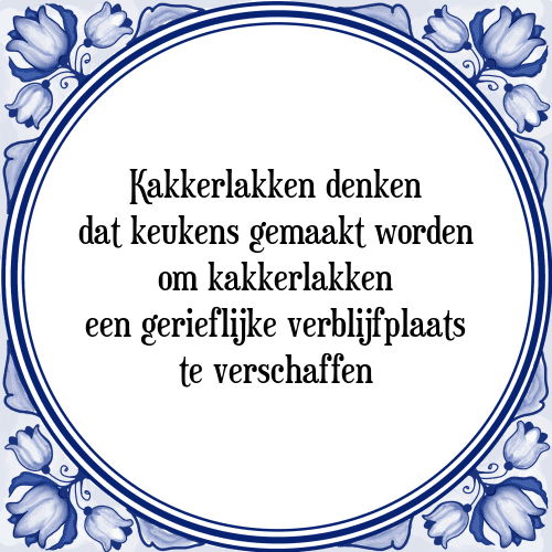 Kakkerlakken denken dat keukens gemaakt worden om kakkerlakken een gerieflijke verblijfplaats te verschaffen - Tegeltje met Spreuk