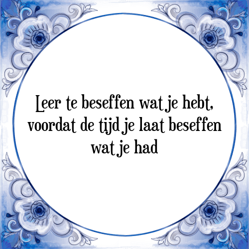 Leer te beseffen wat je hebt, voordat de tijd je laat beseffen wat je had - Tegeltje met Spreuk