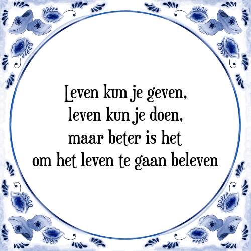 Leven kun je geven, leven kun je doen, maar beter is het om het leven te gaan beleven - Tegeltje met Spreuk