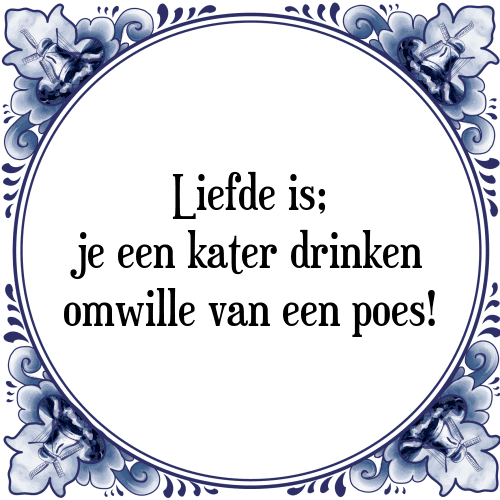 Liefde is; je een kater drinken omwille van een poes! - Tegeltje met Spreuk