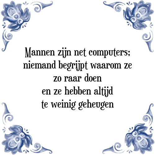 Mannen zijn net computers; niemand begrijpt waarom ze zo raar doen en ze hebben altijd te weinig geheugen - Tegeltje met Spreuk