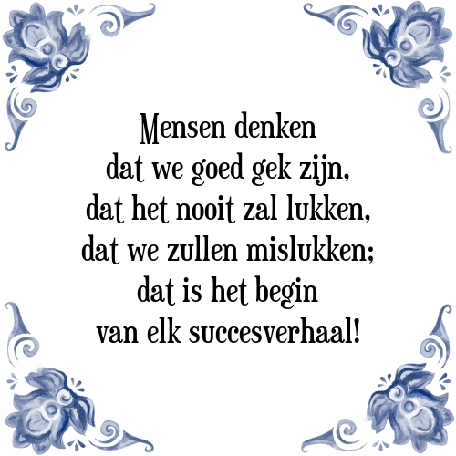 Mensen denken dat we goed gek zijn, dat het nooit zal lukken, dat we zullen mislukken; dat is het begin van elk succesverhaal! - Tegeltje met Spreuk