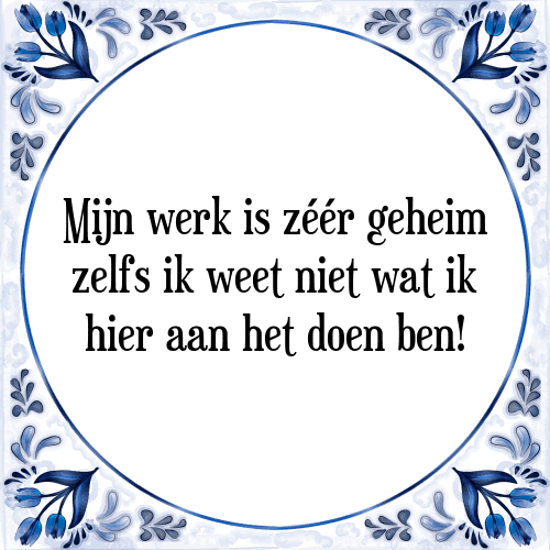 Mijn werk is zéér geheim zelfs ik weet niet wat ik hier aan het doen ben! - Tegeltje met Spreuk