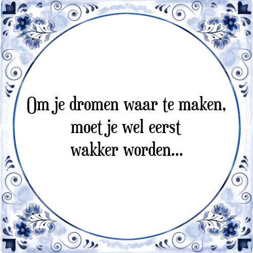 Om je dromen waar te maken, moet je wel eerst wakker worden... - Tegeltje met Spreuk