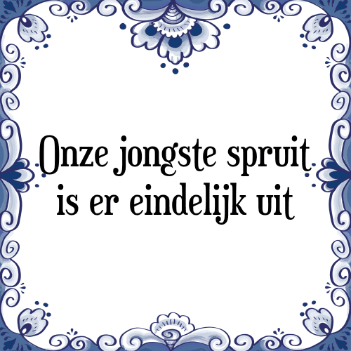 Onze jongste spruit is er eindelijk uit - Tegeltje met Spreuk