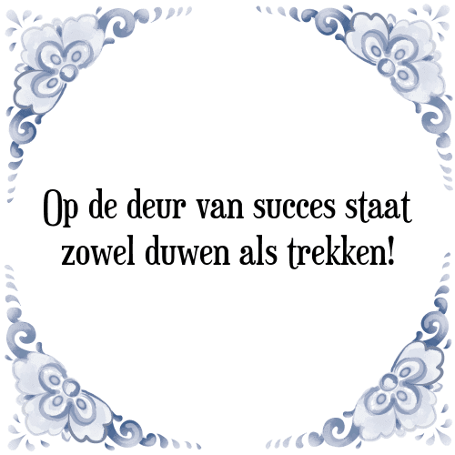 Op de deur van succes staat zowel duwen als trekken! - Tegeltje met Spreuk