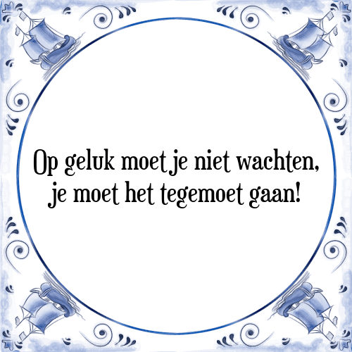 Op geluk moet je niet wachten, je moet het tegemoet gaan! - Tegeltje met Spreuk