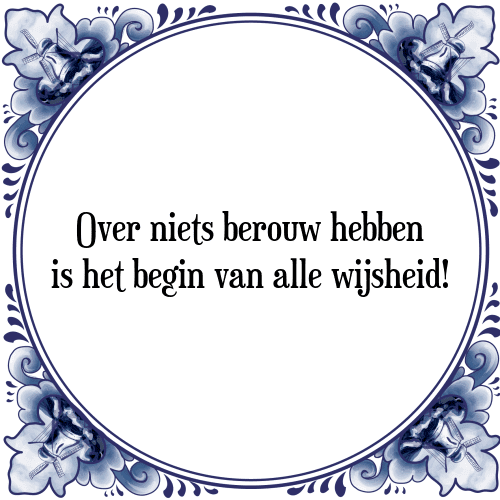 Over niets berouw hebben is het begin van alle wijsheid! - Tegeltje met Spreuk