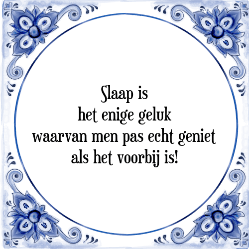 Slaap is het enige geluk waarvan men pas echt geniet als het voorbij is! - Tegeltje met Spreuk