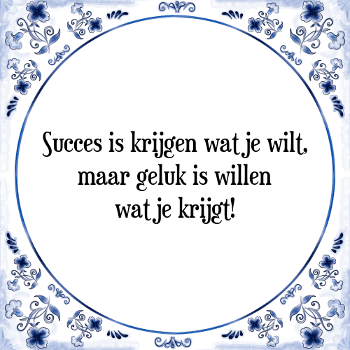 Succes is krijgen wat je wilt, maar geluk is willen wat je krijgt! - Tegeltje met Spreuk