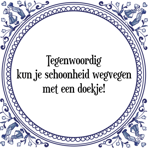 Tegenwoordig kun je schoonheid wegvegen met een doekje! - Tegeltje met Spreuk