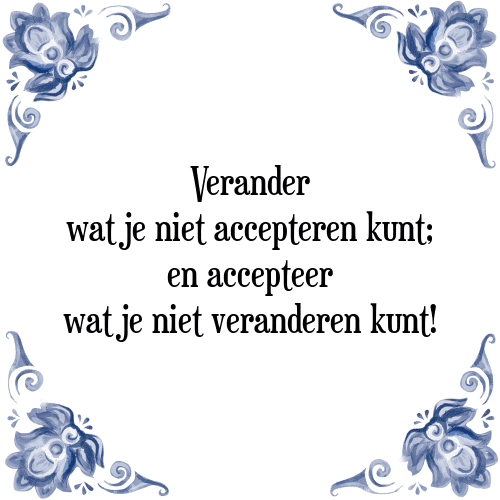 Verander wat je niet accepteren kunt; en accepteer wat je niet veranderen kunt! - Tegeltje met Spreuk