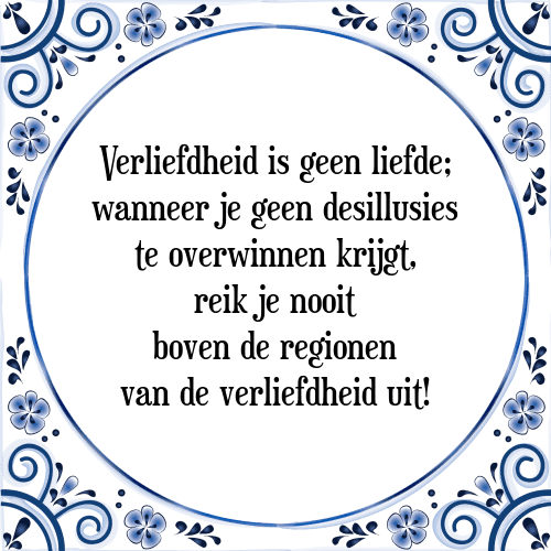 Verliefdheid is geen liefde; wanneer je geen desillusies te overwinnen krijgt, reik je nooit boven de regionen van de verliefdheid uit! - Tegeltje met Spreuk